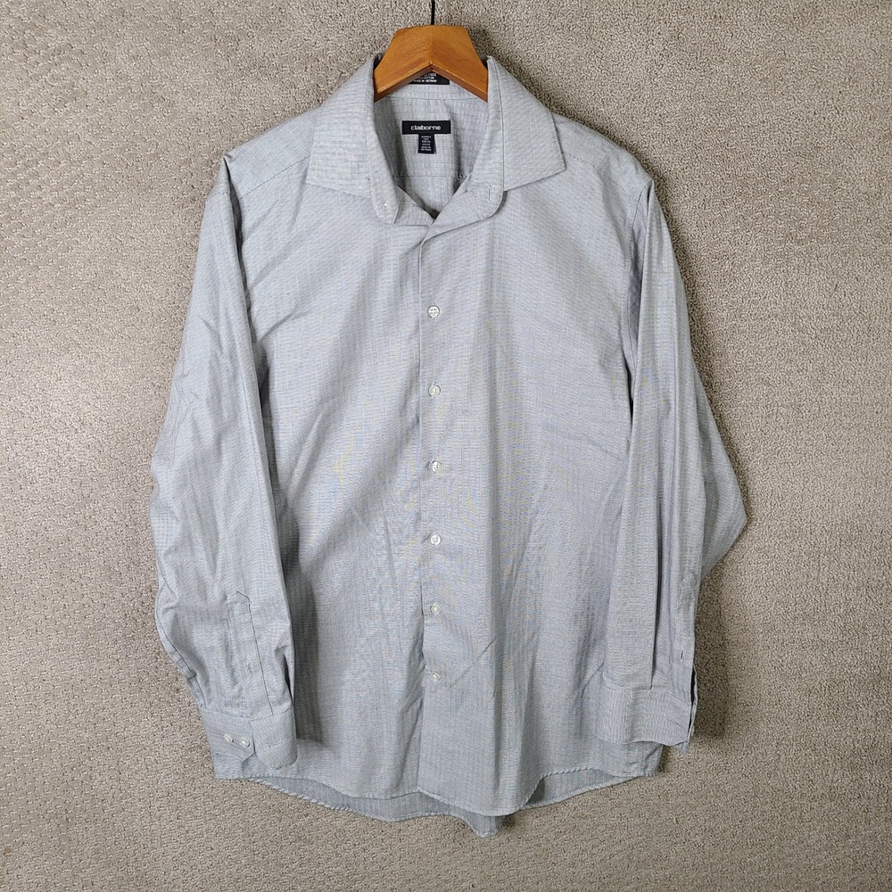 Claiborne Shirt Mens 16.5 34/35 Gray Striped Button Down Cotton Wrinkle‎ Free